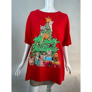 DEC 25TH Merry Christmas Cat Tree Ugly TShirt Contest XL RED COTTON
